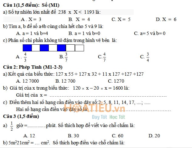Đề giao lưu câu lạc bộ Toán lớp 4