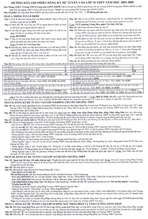 Cách điền Đơn đăng ký dự tuyển vào lớp 10