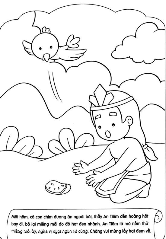 Tranh tô màu Mai An Tiêm phát hiện ra dưa hấu