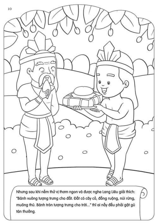 Tranh tô màu Lang liêu dâng bánh cho vua cha