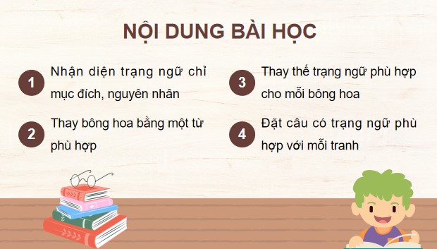 PowerPoint Luyện từ và câu: Trạng ngữ chỉ mục đích, nguyên nhân