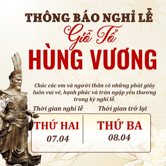 Slide PPT Thông báo nghỉ lễ Giỗ tổ Hùng Vương 10/3