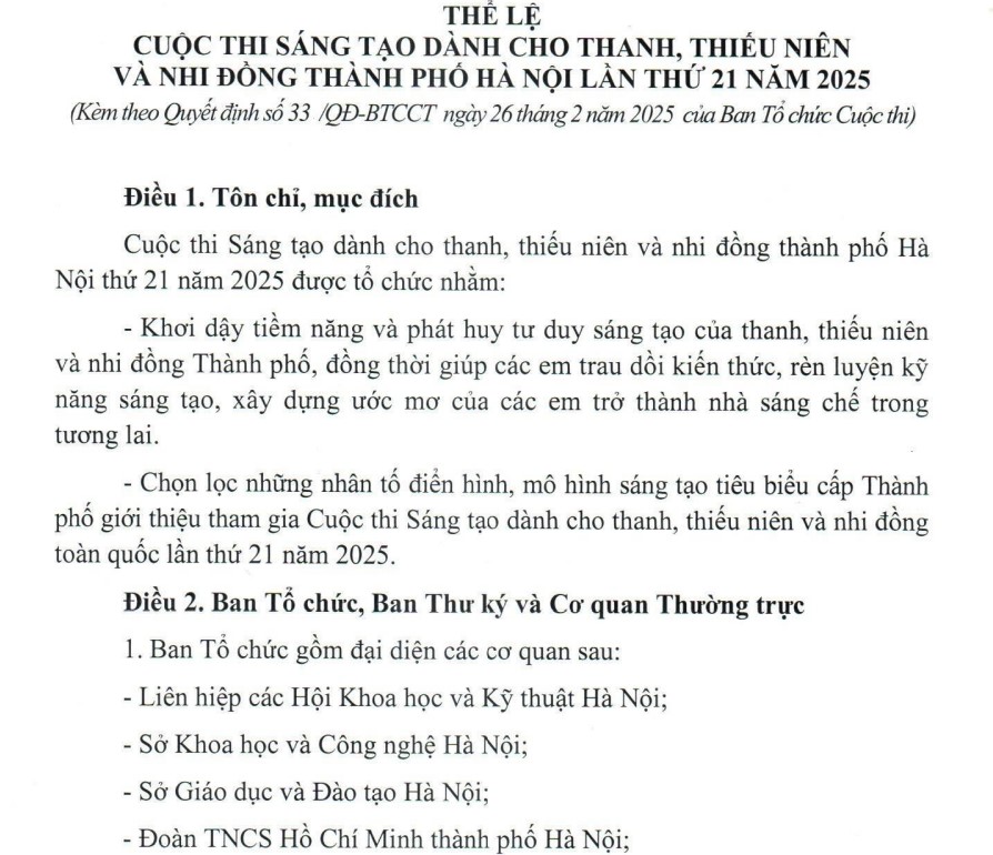 Thể lệ Cuộc thi Sáng tạo thanh thiếu niên nhi đồng toàn quốc lần thứ 21