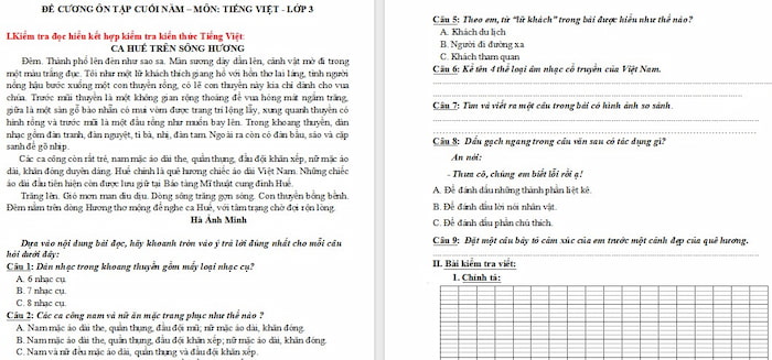 Đề cương ôn tập học kì 2 môn Tiếng Việt 3