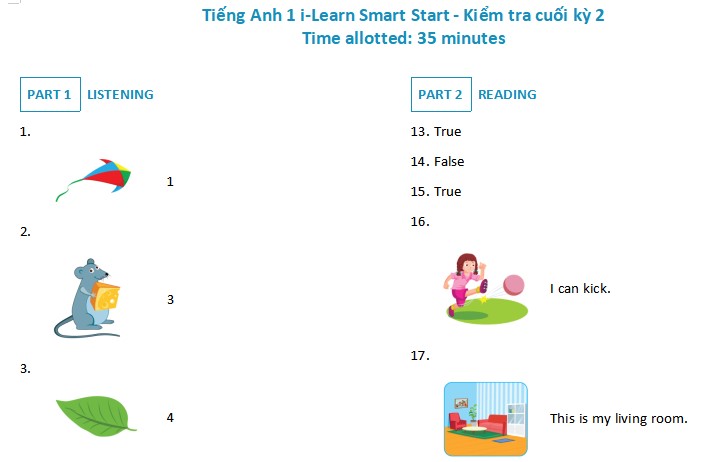Đề thi học kì 2 Tiếng Anh 1 I-learn Smart Start