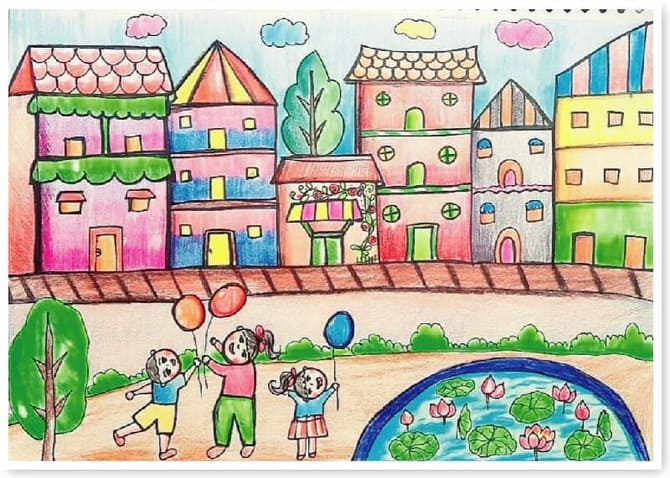 Vẽ tranh Đô thị xanh hạnh phúc