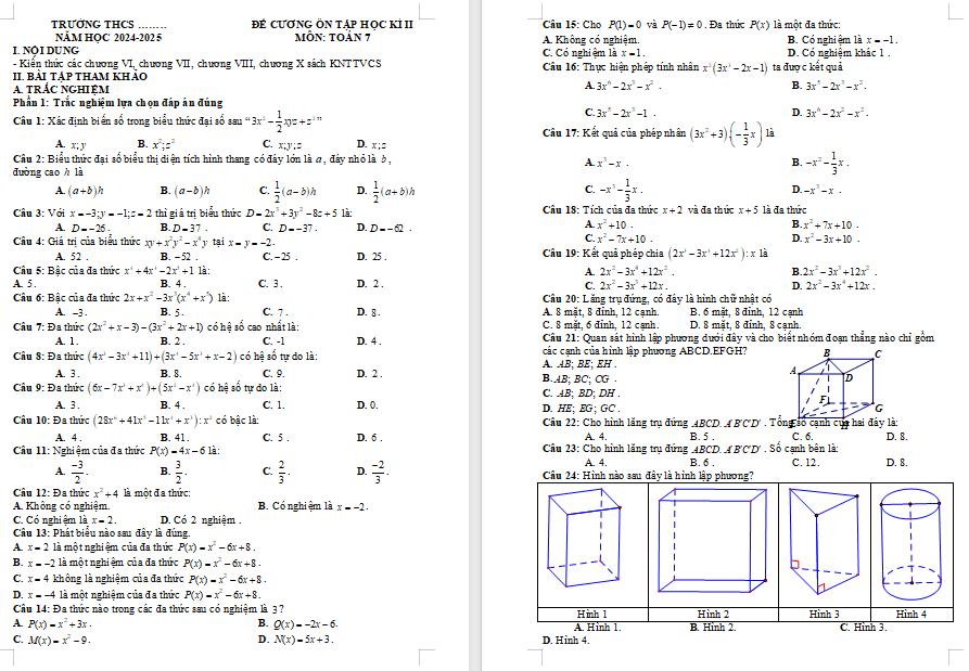 Đề cương học kì 2 Toán 7 