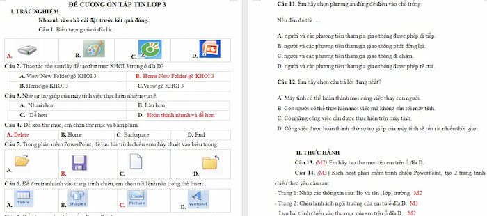 Đề cương học kì 2 môn Tin học 3 Chân trời sáng tạo