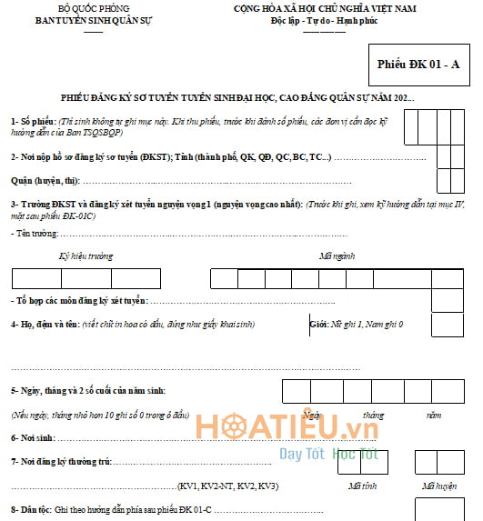 Phiếu đăng ký sơ tuyển quân sự năm 2025