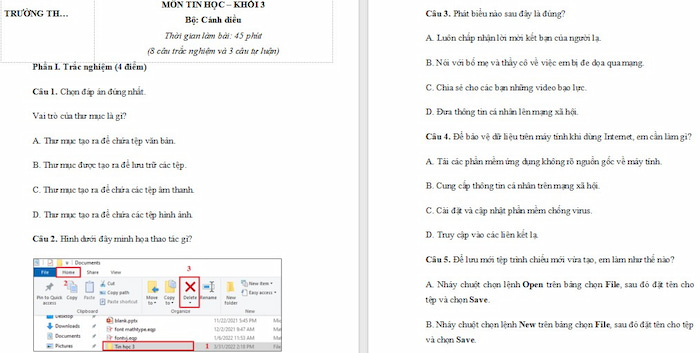 Đề thi cuối kì 2 Tin học lớp 3 Cánh Diều