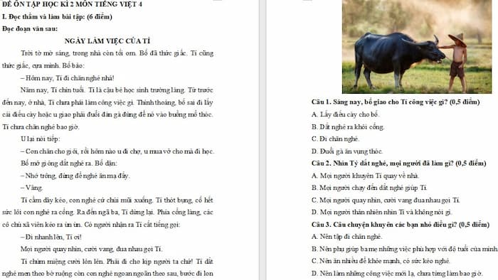 Đề ôn tập học kì 2 Tiếng Việt lớp 4 có đáp án