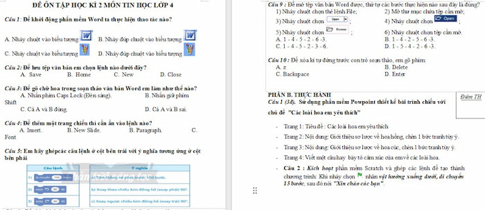 Đề cương ôn tập học kì 2 môn Tin học lớp 4 Chân trời sáng tạo