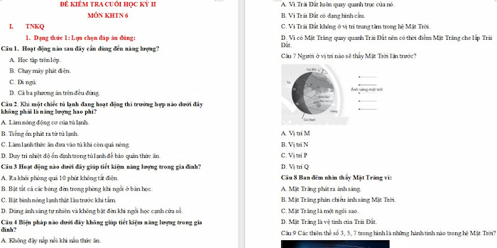 Đề thi học kì 2 Khoa học tự nhiên 6 Cánh Diều 