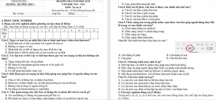 Đề thi học kì 2 Tin học lớp 6 sách Cánh Diều