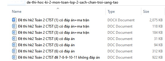 Đề thi học kì 2 lớp 2 môn Toán Chân trời sáng tạo
