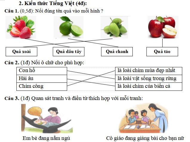 Đề thi học kì 2 môn Tiếng Việt lớp 1