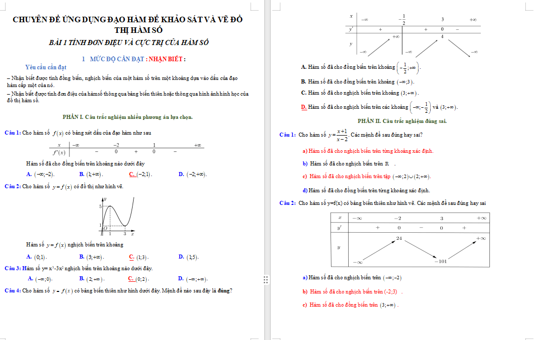 Ứng dụng đạo hàm đề khảo sát và vẽ đồ thị hàm số