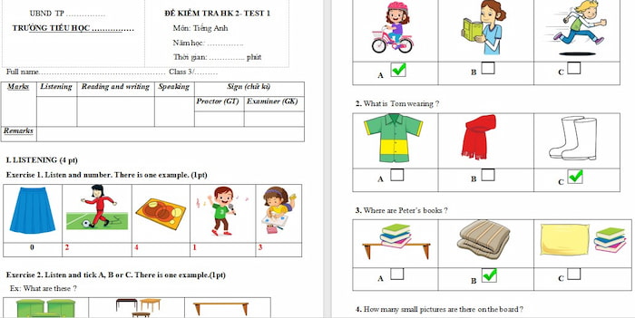 Đề thi Tiếng Anh lớp 3 học kì 2 Chân trời sáng tạo