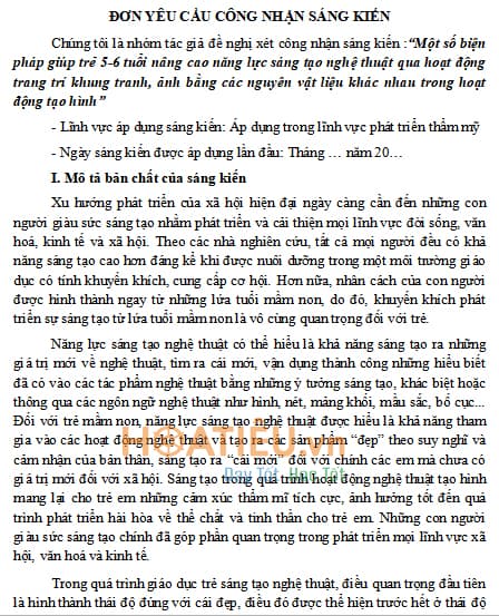 SKKN: Biện pháp giúp trẻ 5-6 tuổi nâng cao năng lực sáng tạo nghệ thuật trong hoạt động tạo hình