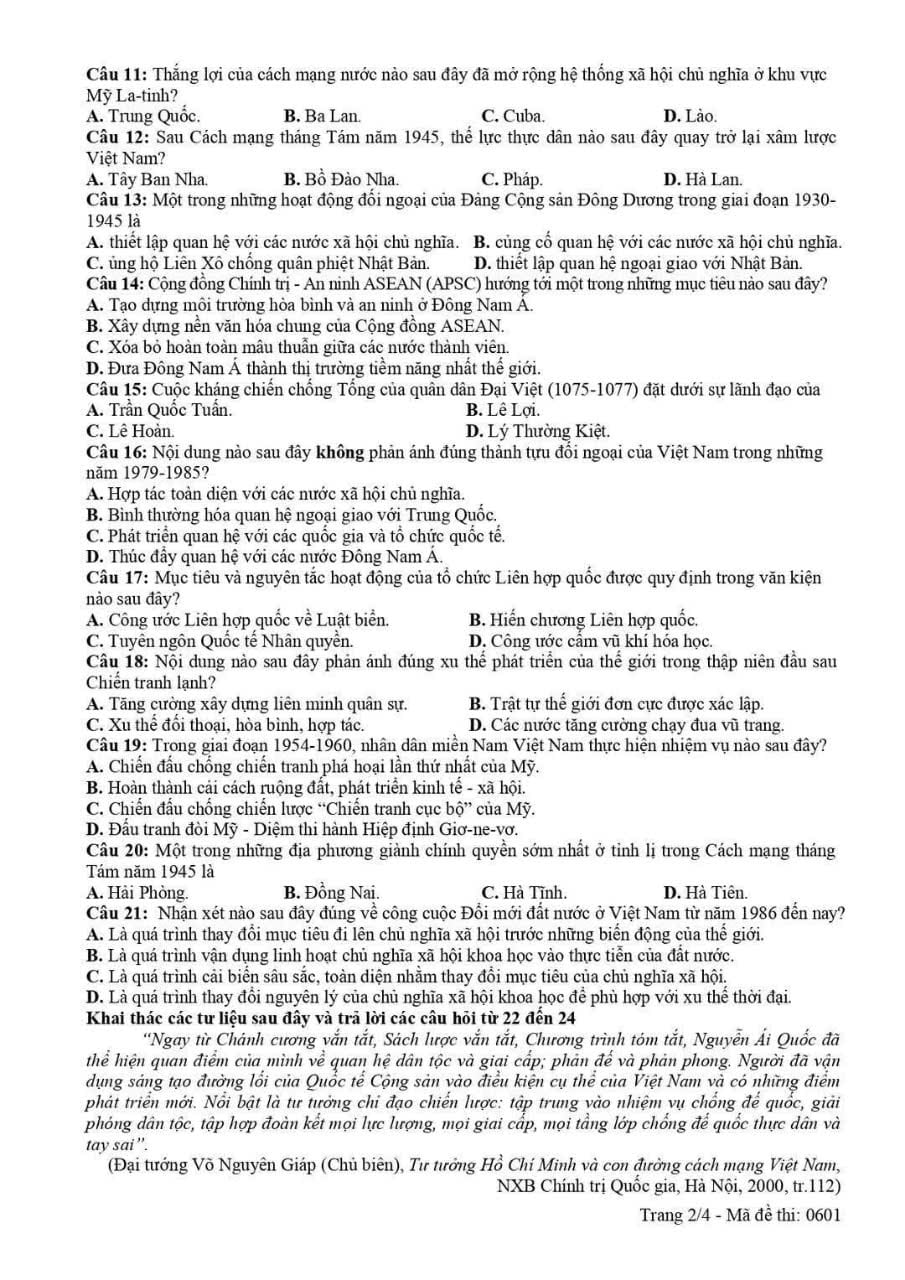 Đề thi thử THPT 2025 môn Sử Hà Tĩnh 