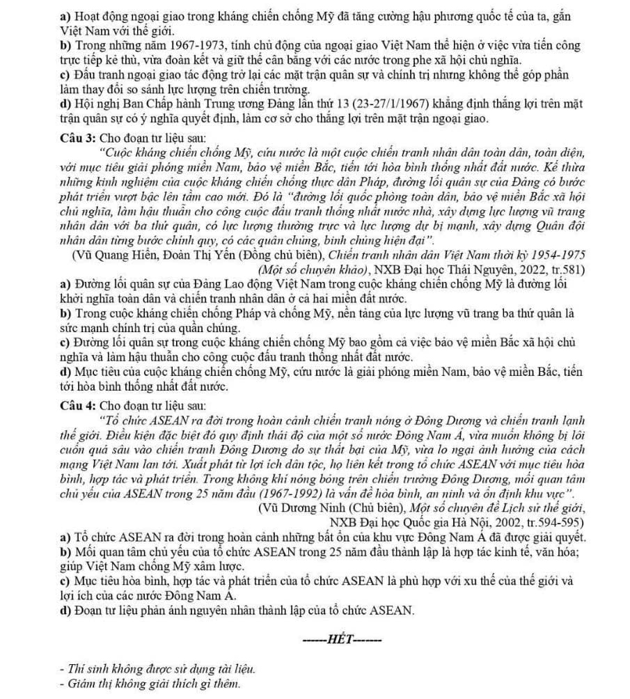 Đề thi thử THPT 2025 môn Sử Hà Tĩnh 