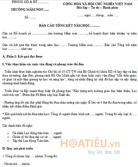 Báo cáo tổng kết năm học 2024 - 2025 trường Mầm non