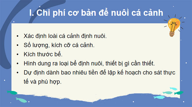 Thực hành Lập kế hoạch nuôi cá cảnh
