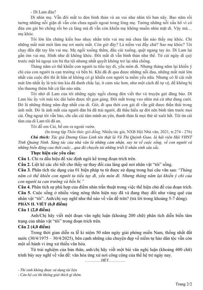 Đề thi thử Ngữ văn THPT 2025 Ninh Bình lần 3