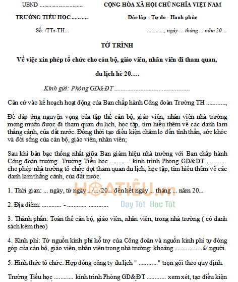 Tờ trình xin đi tham quan du lịch
