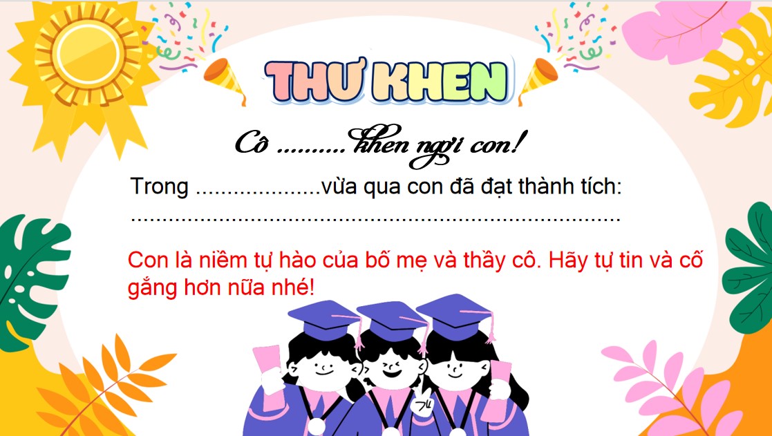 Mẫu thư khen học sinh tiểu học