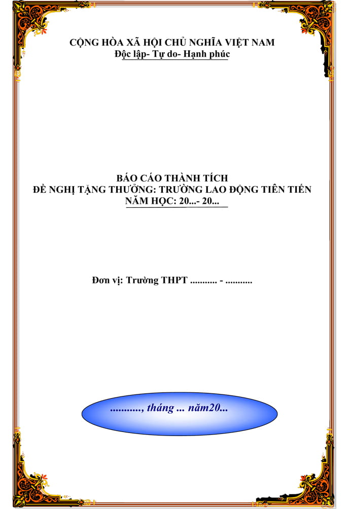 Mẫu báo cáo thành tích cá nhân của Hiệu trưởng