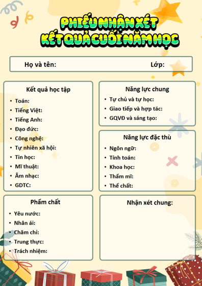 PPT Phiếu kết quả học tập của học sinh