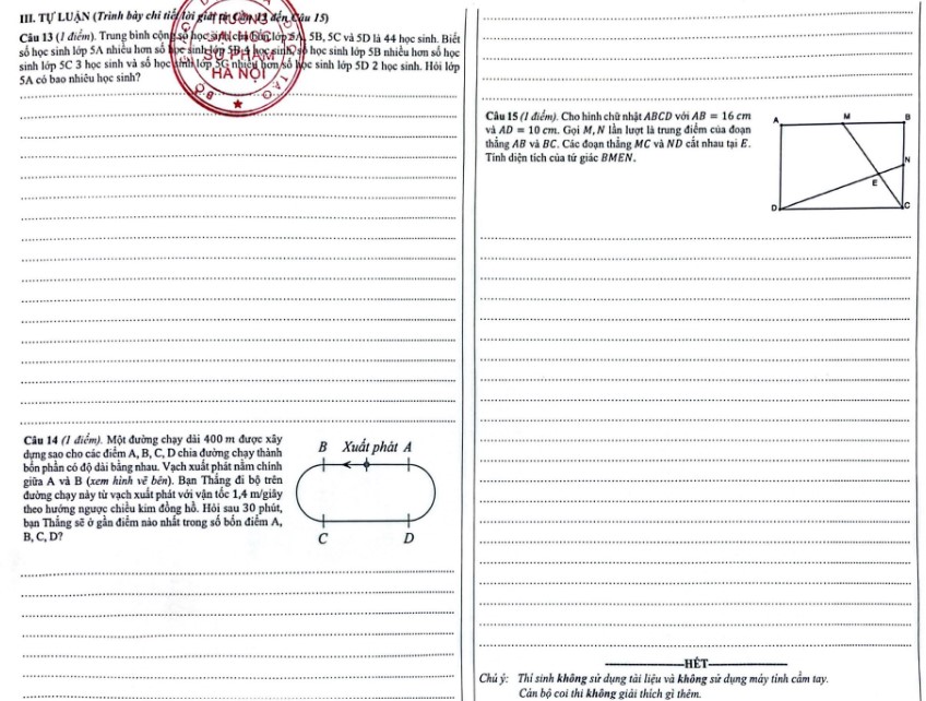 Đề tham khảo thi vào lớp 6 môn Toán Nguyễn Tất Thành 2025