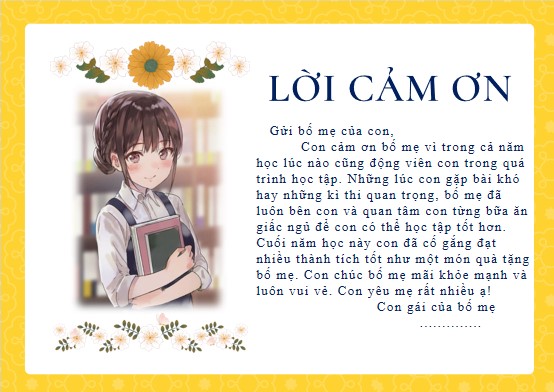 PowerPoint lời cảm ơn của học sinh dành cho cha mẹ cuối năm học