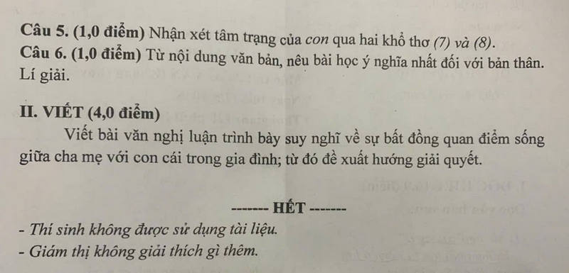 Đề tuyển sinh lớp 10 Bạc Liêu môn Ngữ văn 2025