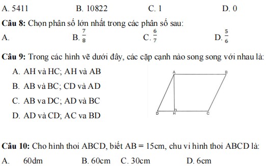  Đề Toán ôn hè lớp 4 lên 5 