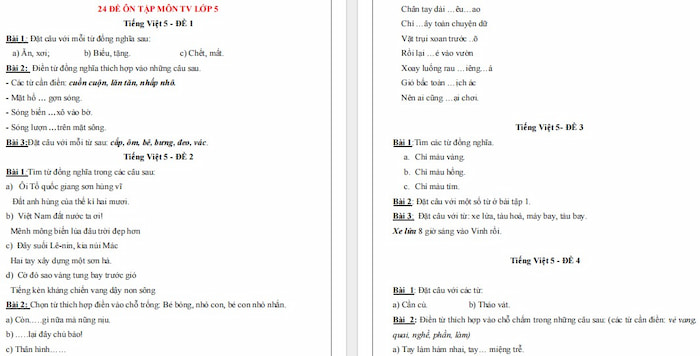 Ôn hè Tiếng Việt lớp 5 lên lớp 6