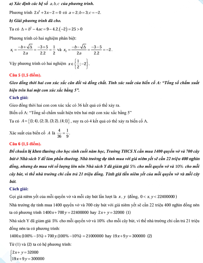 Đáp án đề thi tuyển sinh lớp 10 môn Toán Bạc Liêu