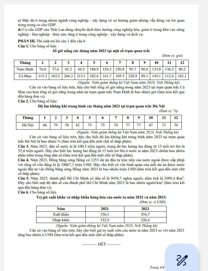 Đề thi thử THPT môn Địa lí sở Nam Định 2025
