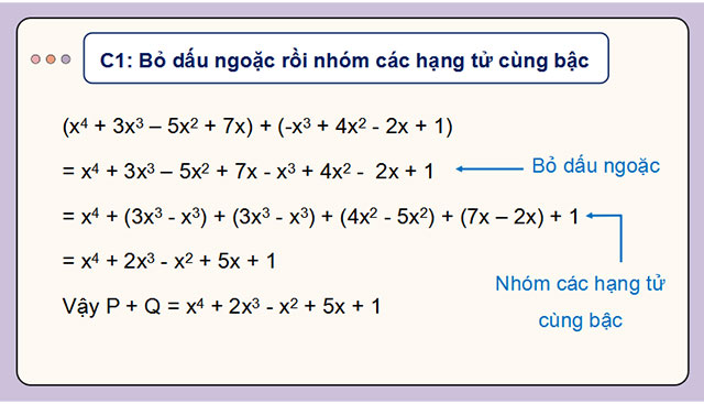 Phép cộng và phép trừ đa thức một biến