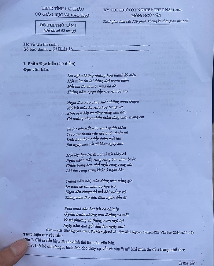 Đề thi thử THPT 2025 môn Văn Lai Châu