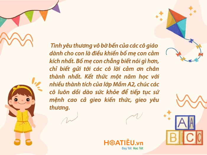 Lời chúc của các bé dành cho cô giáo mầm non cuối năm học