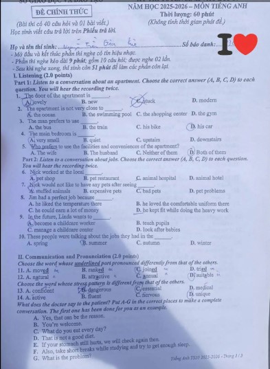 Đề thi tuyển sinh lớp 10 môn Anh Bình Dương