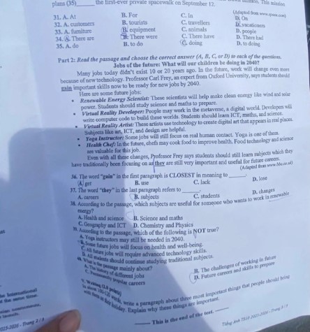 Đề thi tuyển sinh lớp 10 môn Anh Bình Dương