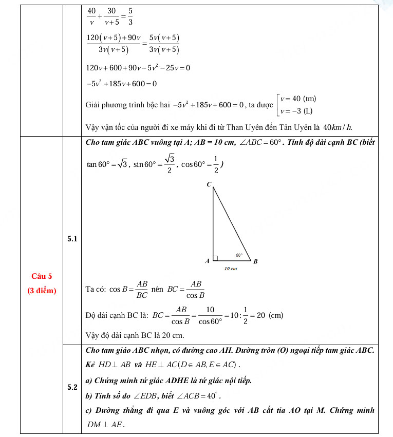 Đáp án đề thi tuyển sinh lớp 10 môn Toán Lai Châu 2025