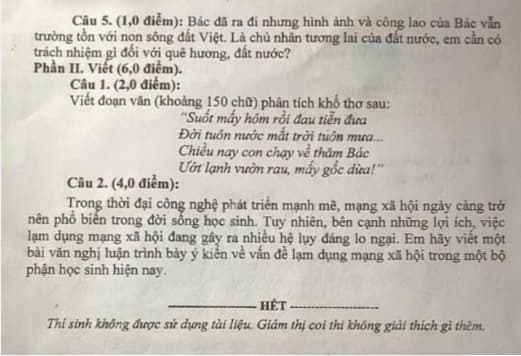 Đề thi tuyển sinh lớp 10 môn Văn Lai Châu 2025