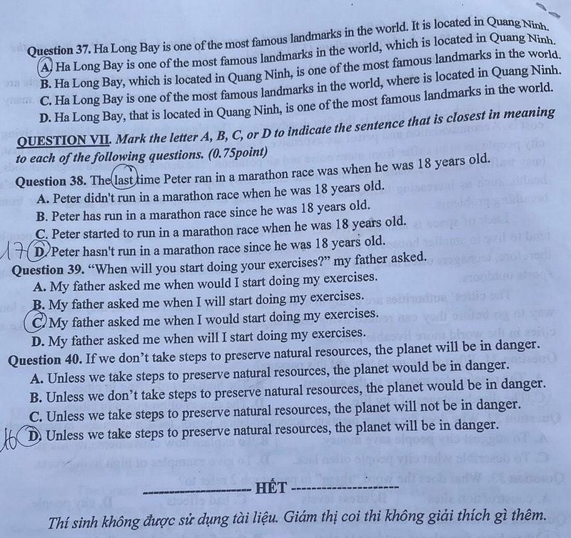 Đề thi tuyển sinh lớp 10 môn Anh Lai Châu 2025