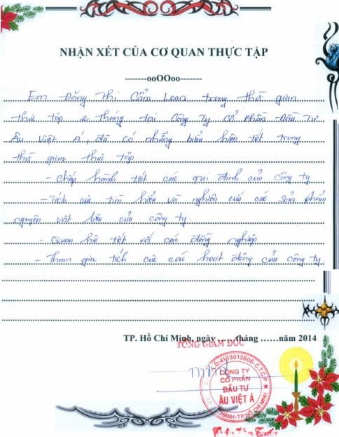 Phiếu nhận xét thực tập