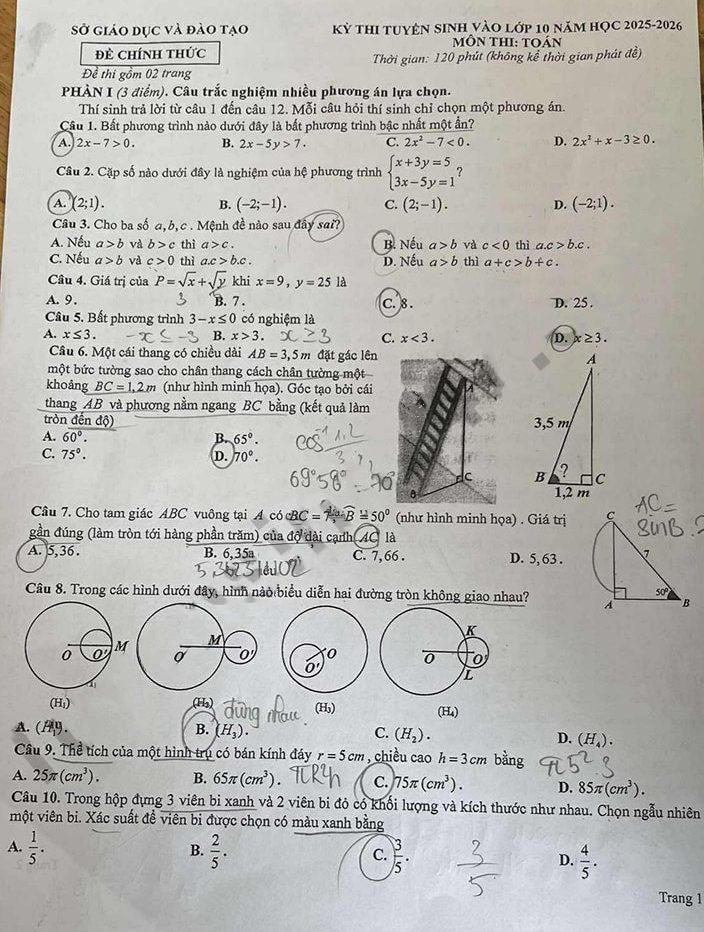 Đề thi tuyển sinh lớp 10 môn Toán Bình Dương 2025