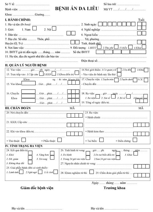 Mẫu bệnh án da liễu